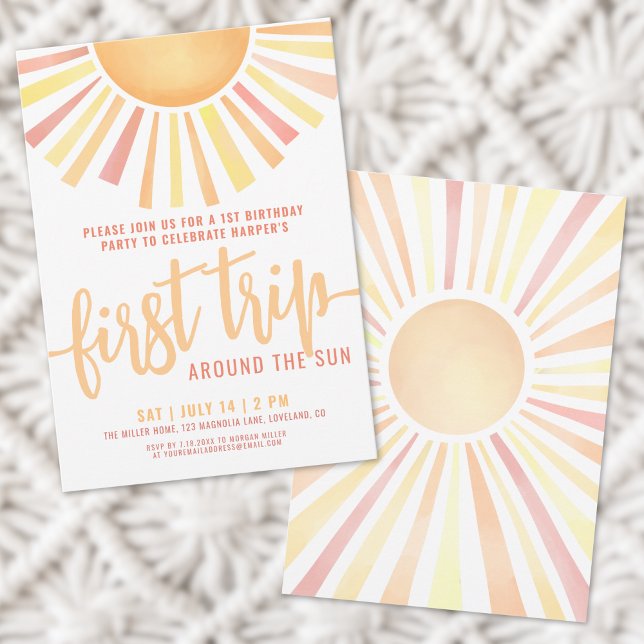 Boho Första Resan Runt Solen 1-årsdag Inbjudningar (Boho First Trip Around The Sun 1st Birthday Invitation)