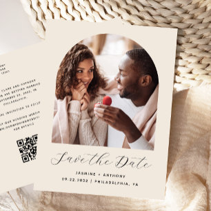 Boho Foto Båge Beige QR-kod Spara Datum Vykort