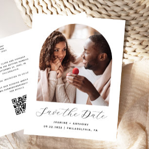 Boho Foto Båge Svart Vitt QR-kod Spara Datum Vykort