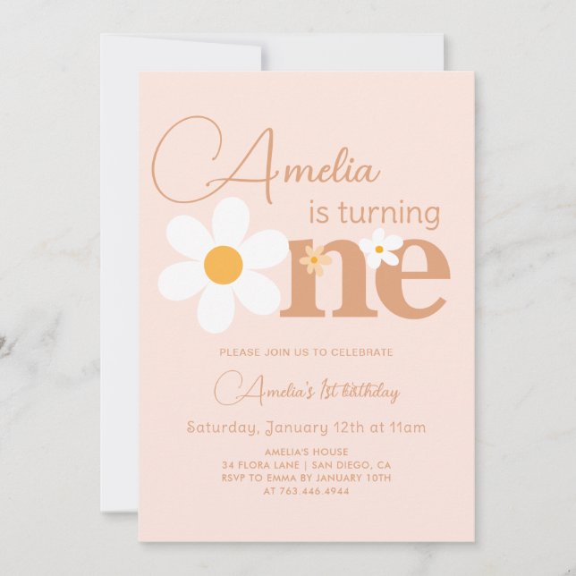 Boho Foto Daisy 1-årsdag Inbjudningar (Framsida)