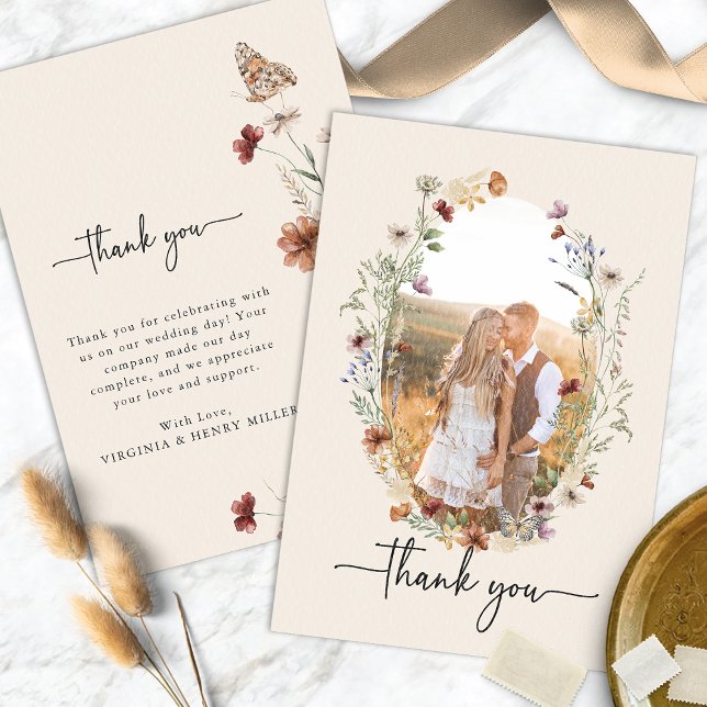 Boho Foto Tackkort Tack Kort (Boho Photo Thank You Card
)