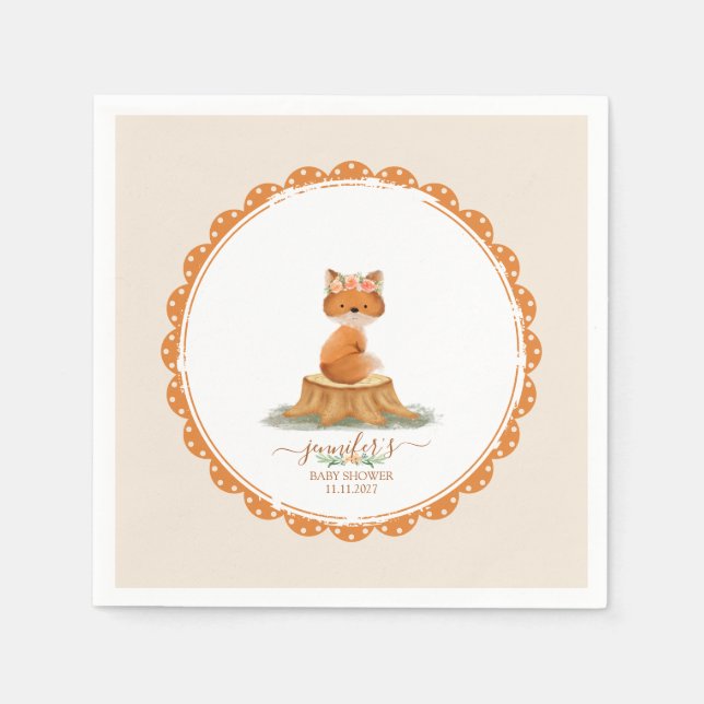Boho Fox Baby Shower Akvarell Pappersservett (Framsidan)