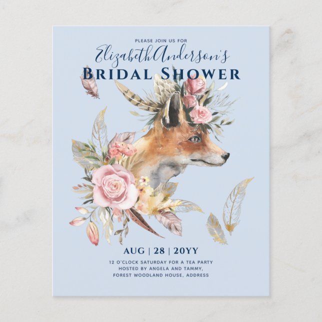 Boho FOX Bröllopsfest Skogsfjädrar Blommor Flygblad (Framsidan)