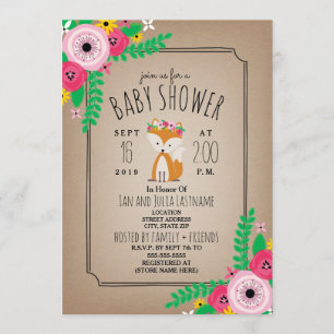 Boho Fox Cardstock Inpired Rand Baby Shower Inbjudningar