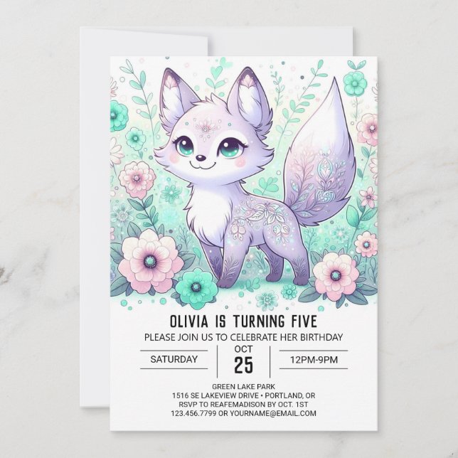 Boho Fox Digital Birthday Inbjudningar (Framsida)