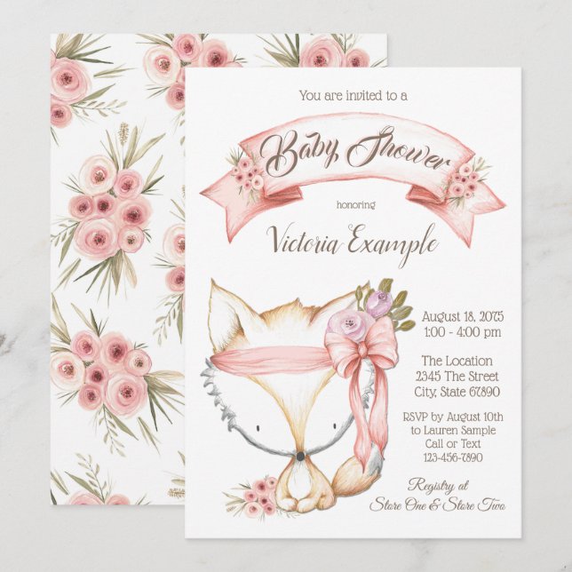 Boho Fox Flicka Shower-inbjudningar Inbjudningar (Fram/baksida)