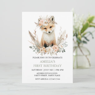 Boho Fox Girl 1:a födelsedagsinbjudan i alla åldra Inbjudningar
