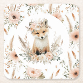 Boho Fox Girl Woodland Party Underlägg Papper Kvadrat