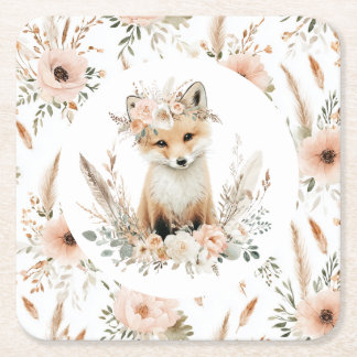 Boho Fox Girl Woodland Party Underlägg Papper Kvadrat