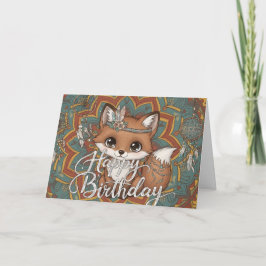Boho Fox Happy Birthday Card Kort
