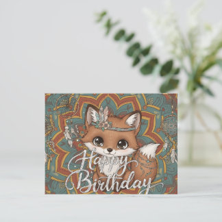 Boho Fox Happy Birthday Card  Vykort