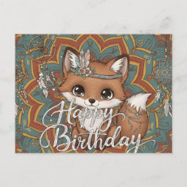 Boho Fox Happy Birthday Card Vykort