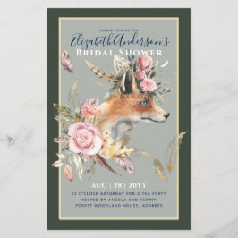 Boho FOX Möhippa Woodland Feathers Blommigt Flygblad