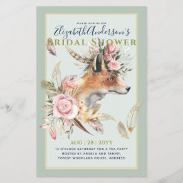 Boho FOX Möhippa Woodland Feathers Blommigt Flygblad