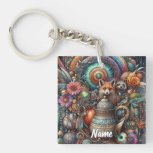 Boho Fox Raccoon Blommigt Design