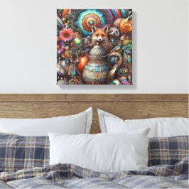 Boho Fox Raccoon Blommigt Design Canvastryck