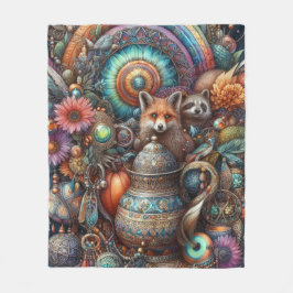 Boho Fox Raccoon Blommigt Design Fleecefilt
