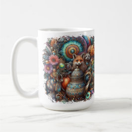 Boho Fox Raccoon Blommigt Design Kaffemugg