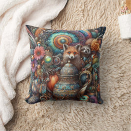 Boho Fox Raccoon Blommigt Design Kudde