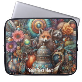 Boho Fox Raccoon Blommigt Design Laptop Fodral