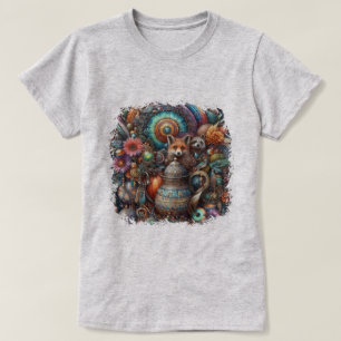 Boho Fox Raccoon Blommigt Design T Shirt