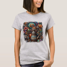Boho Fox Raccoon Blommigt Design T Shirt