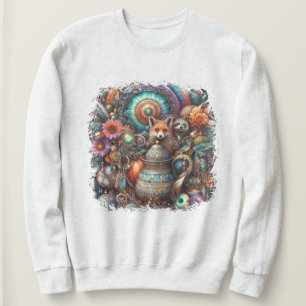 Boho Fox Raccoon Blommigt Design T Shirt