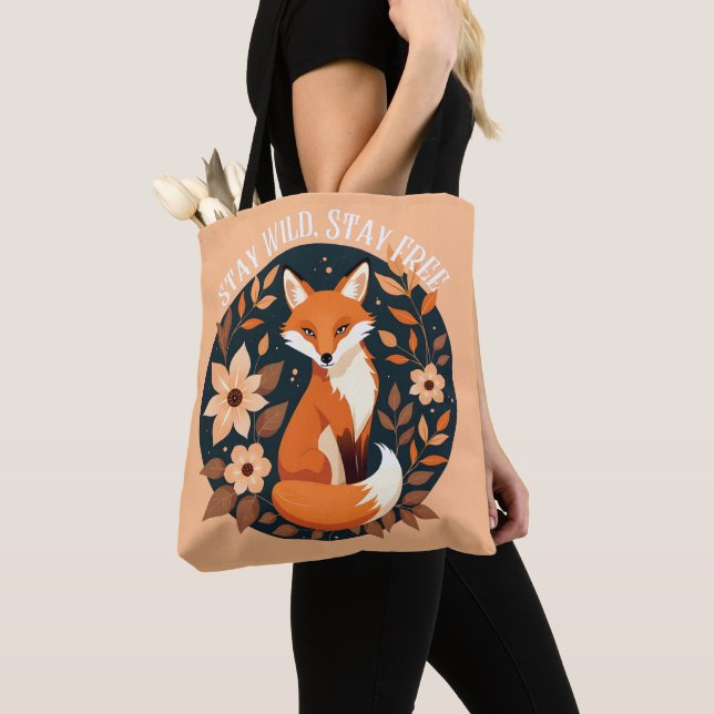 Boho Fox "Stanna Vild, håll dig ledig", trädeskdes Tygkasse (Närbild)
