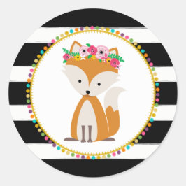 Boho Fox Stripe Pompom Inspired Baby Shower Runt Klistermärke