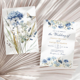 Boho Fransk Blue Wildbloms Meadow Wedding bjudande Inbjudningar