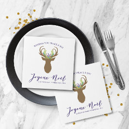 Boho Fransk jul Reindeer Joy Noel Typography Pappersservett