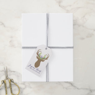 Boho Fransk jul Reindeer Joyeaux Noel Photo Presentetikett