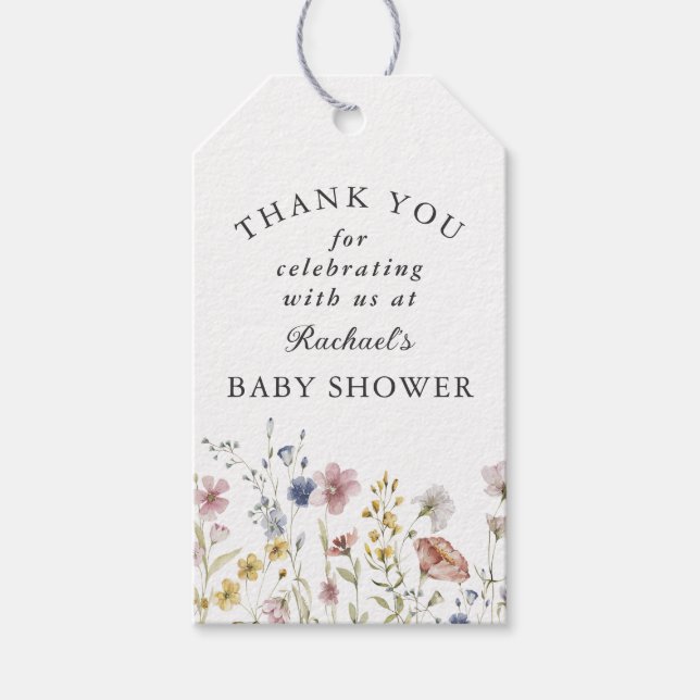 Boho Fresh Wildflowers Baby Shower Tack För Tack Presentetikett (Framsidan)