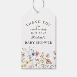 Boho Fresh Wildflowers Baby Shower Tack vare Presentetikett