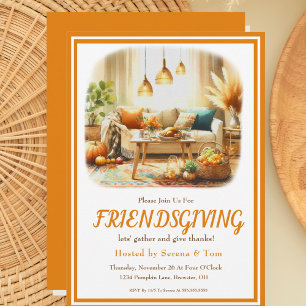 Boho Friendsgiving Thanksgiving Living Room Inbjudningar