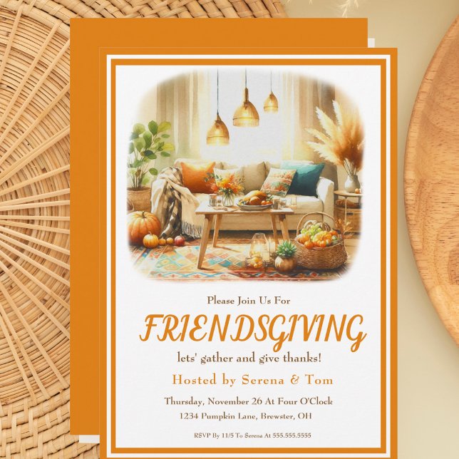 Boho Friendsgiving Thanksgiving Vardagsrum Inbjudningar (Skapare uppladdad)