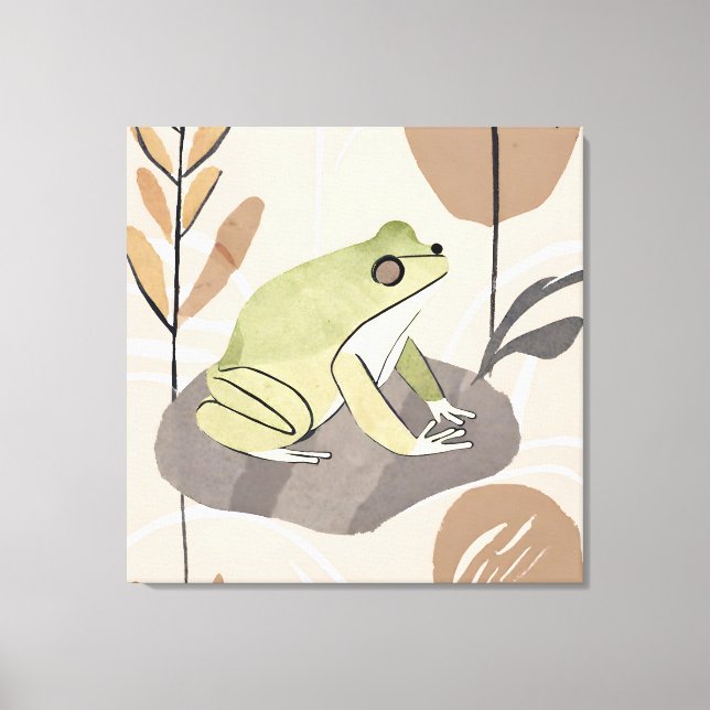 Boho Frog Lotus Löv Botanical art stil Simple Mo Canvastryck (Framsida)