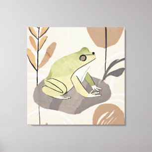 Boho Frog Lotus Löv Botanical art stil Simple Mo Canvastryck