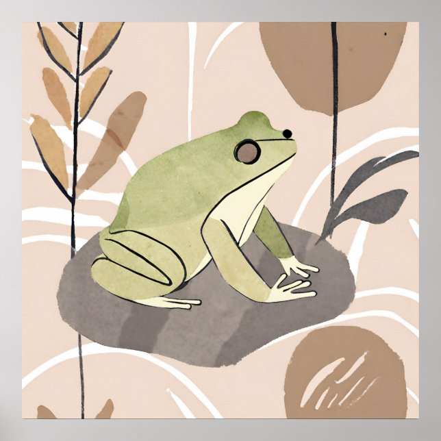 Boho Frog Lotus Löv botaniska konsten stil Modern Poster (Framsidan)