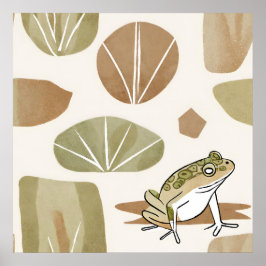 Boho Frog Lotus Löv botaniska konsten stil Modern Poster