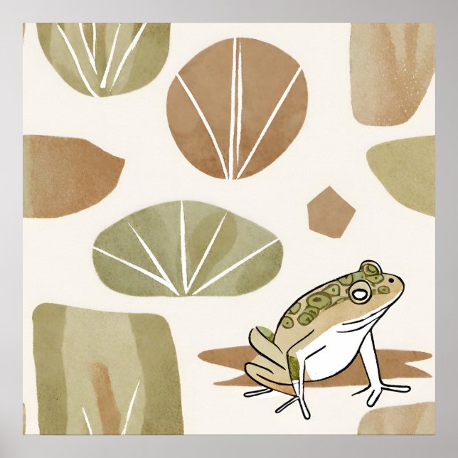 Boho Frog Lotus Löv botaniska konsten stil Modern Poster (Framsidan)