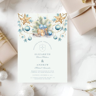 Boho Frosted Blue Gräs Bröllop Inbjudningar