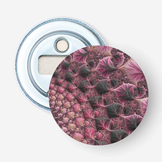 Boho Funky Eclectic Rosa Black Abstrakt Fractal Flasköppnare (Framsidan)
