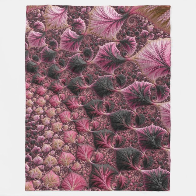 Boho Funky Eclectic Rosa Black Abstrakt Fractal Fleecefilt (Framsidan)