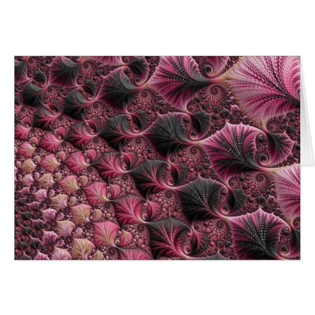 Boho Funky Eclectic Rosa Black Abstrakt Fractal Hälsningskort (Framsidan Horizontal)