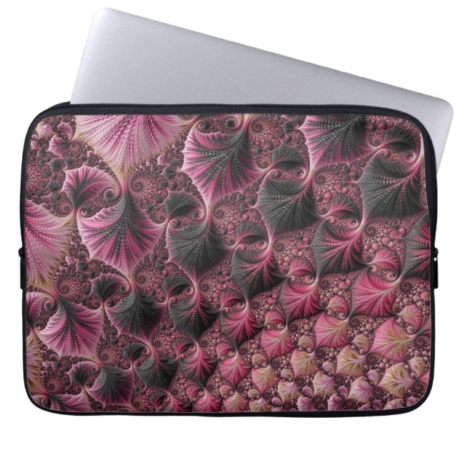 Boho Funky Eclectic Rosa Black Abstrakt Fractal Laptop Fodral (Framsidan)