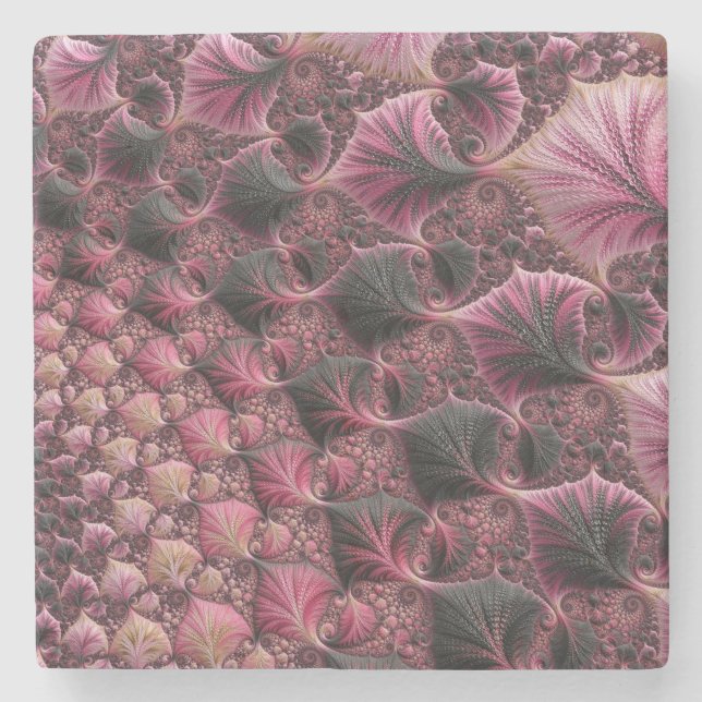 Boho Funky Eclectic Rosa Black Abstrakt Fractal Stenunderlägg (Framsidan)