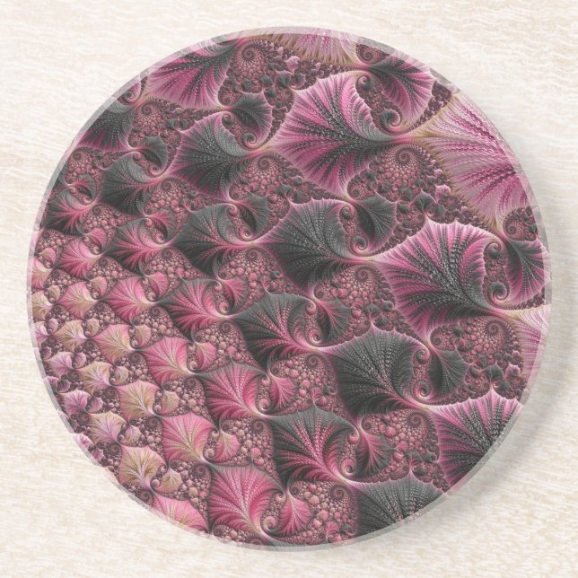 Boho Funky Eclectic Rosa Black Abstrakt Fractal Underlägg (Framsidan)