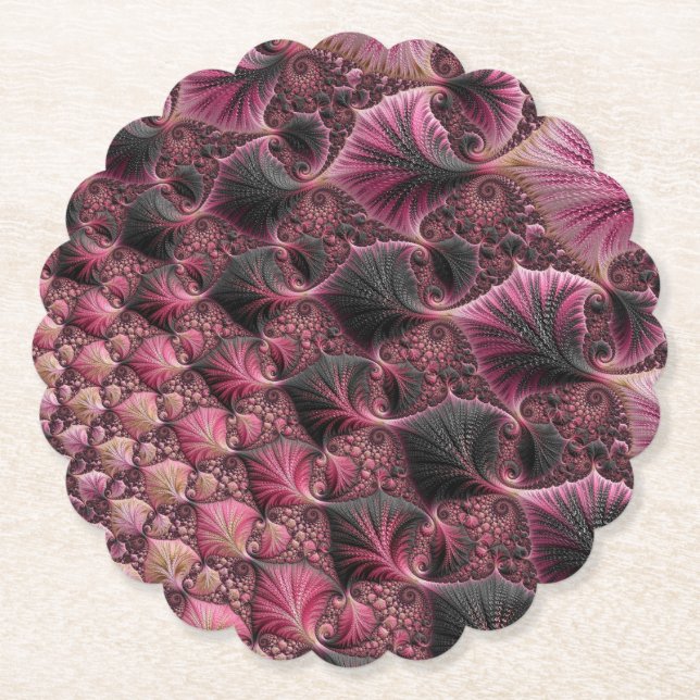 Boho Funky Eclectic Rosa Black Abstrakt Fractal Underlägg Papper (Framsida)