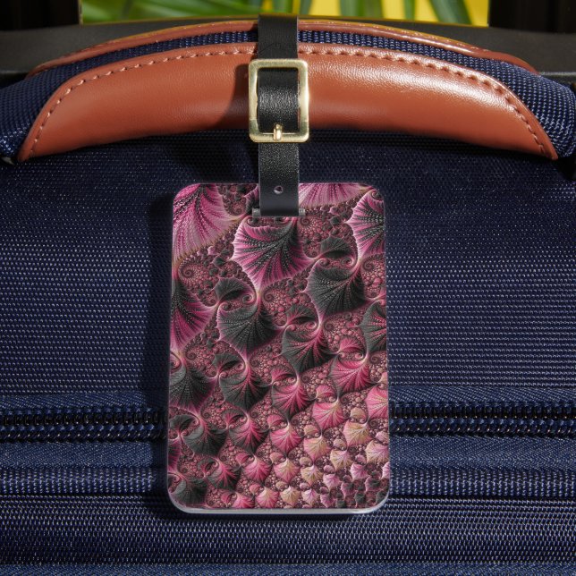 Boho Funky Eklektisk Rosa Svart Abstrakt Fraktal Bagagebricka (Framsida Insitu 2)